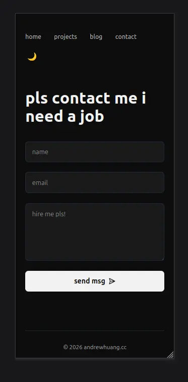 contact page of the website with the toggle theme broken