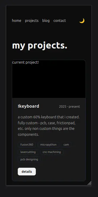 projects page of the website with the toggle theme fixed