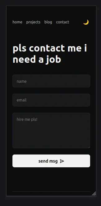 contact page of the website with the toggle theme fixed