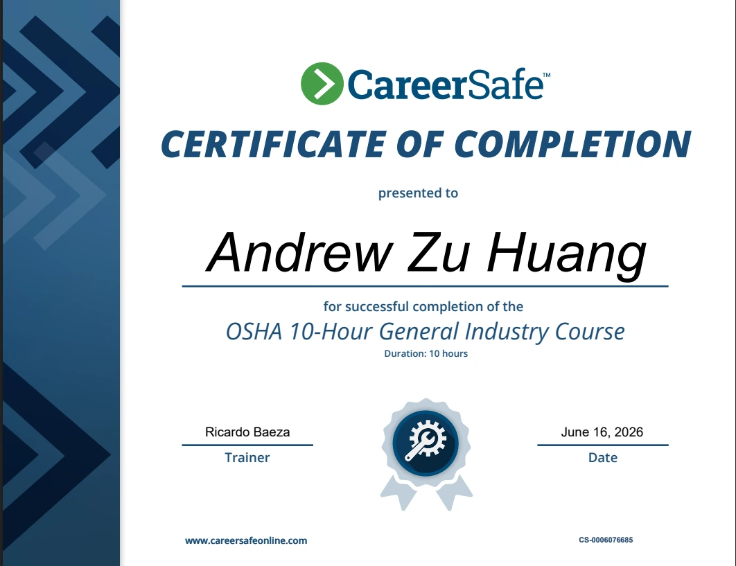 osha10 certificate