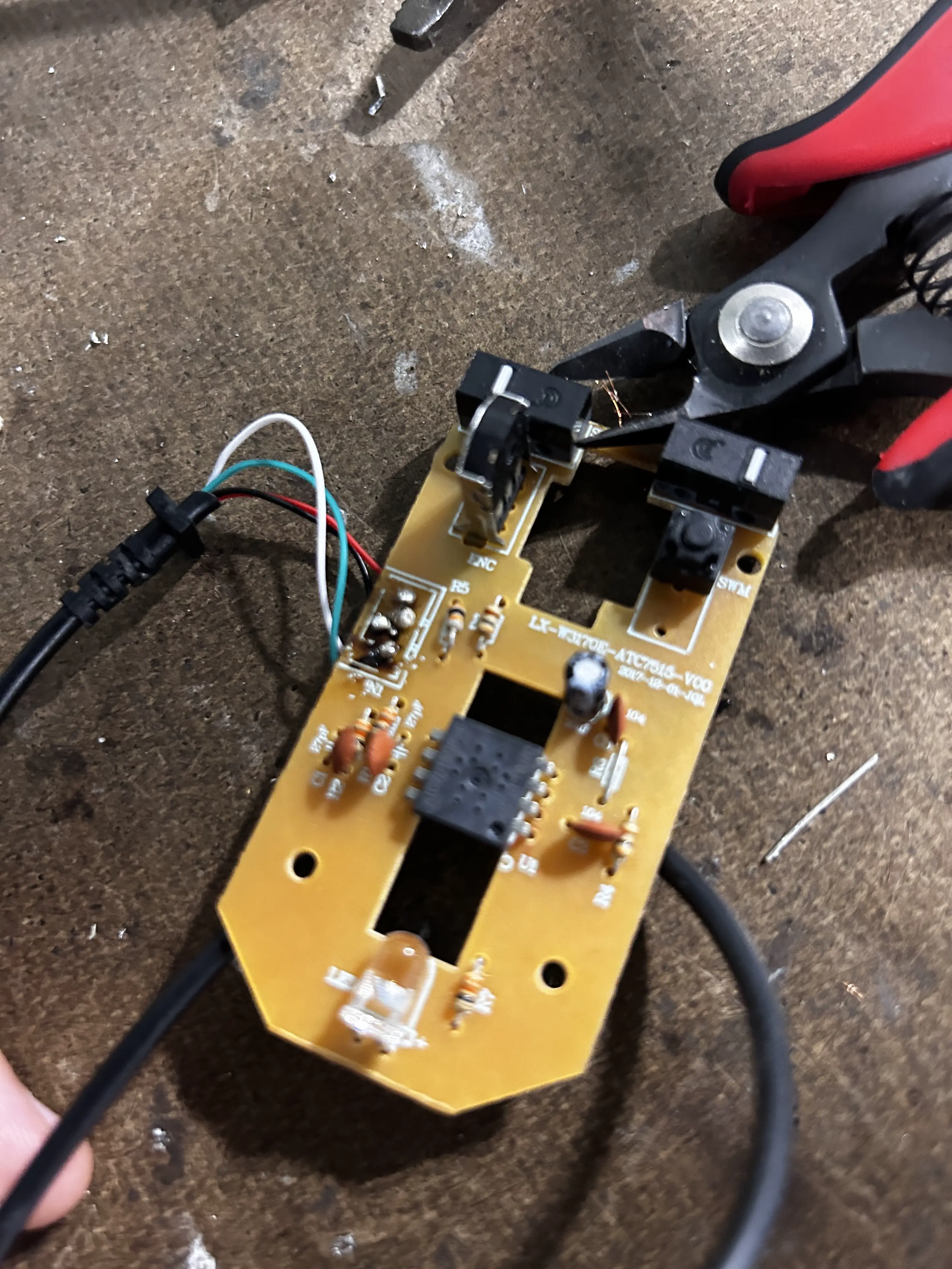 front of pcb after soldering attempt