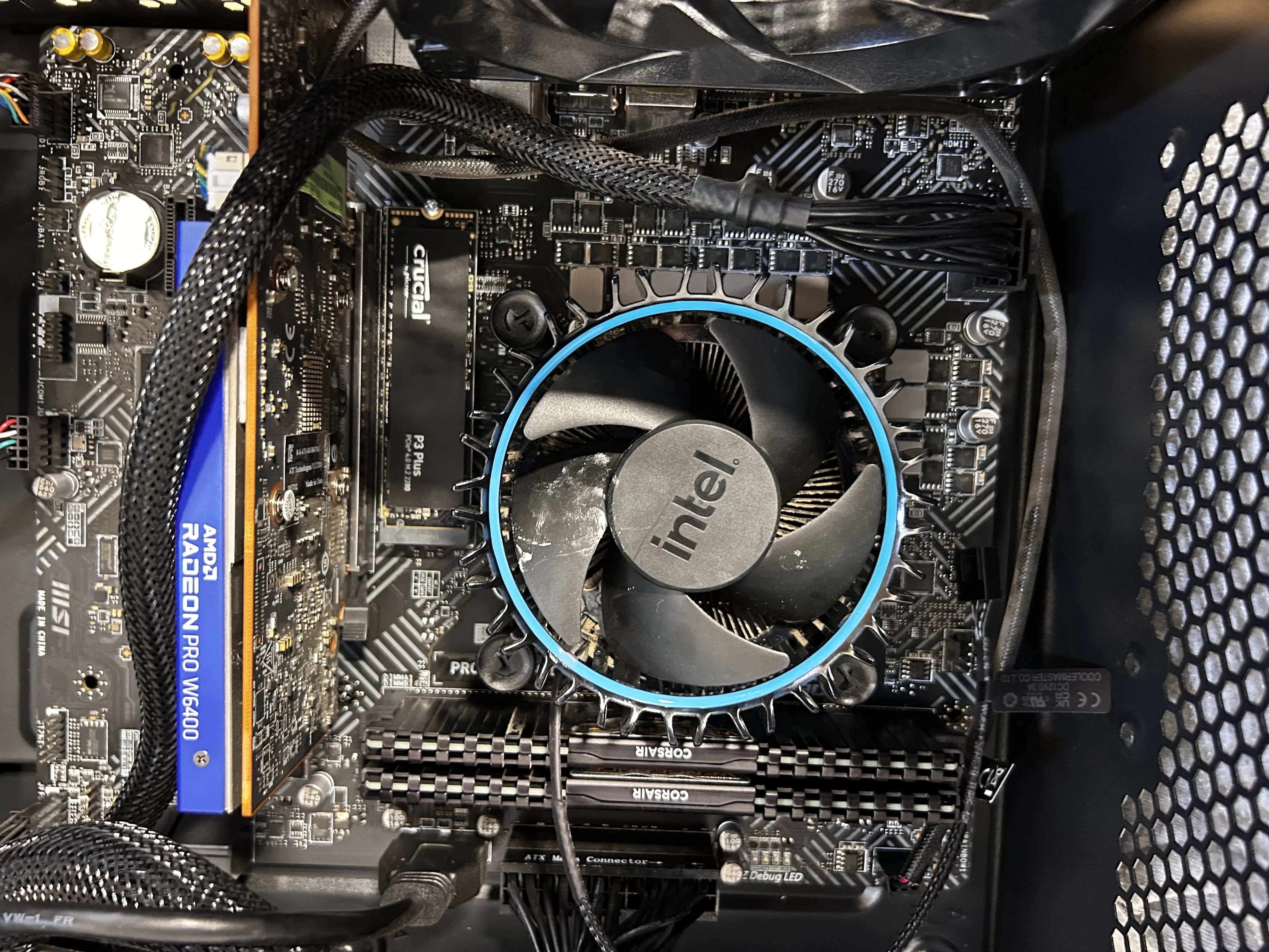 pc interior with cooler fixed